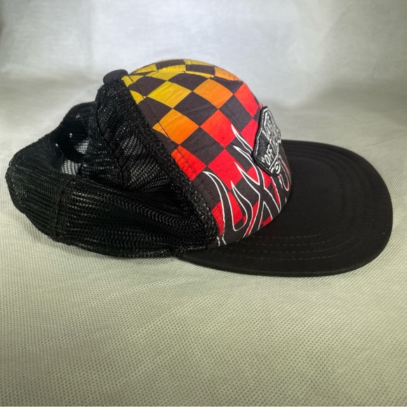 Vans “Off The Wall” Mens Snapback Hat Cap Flames Checkered Adj. Trucker Plus Bag - Picture 7 of 16
